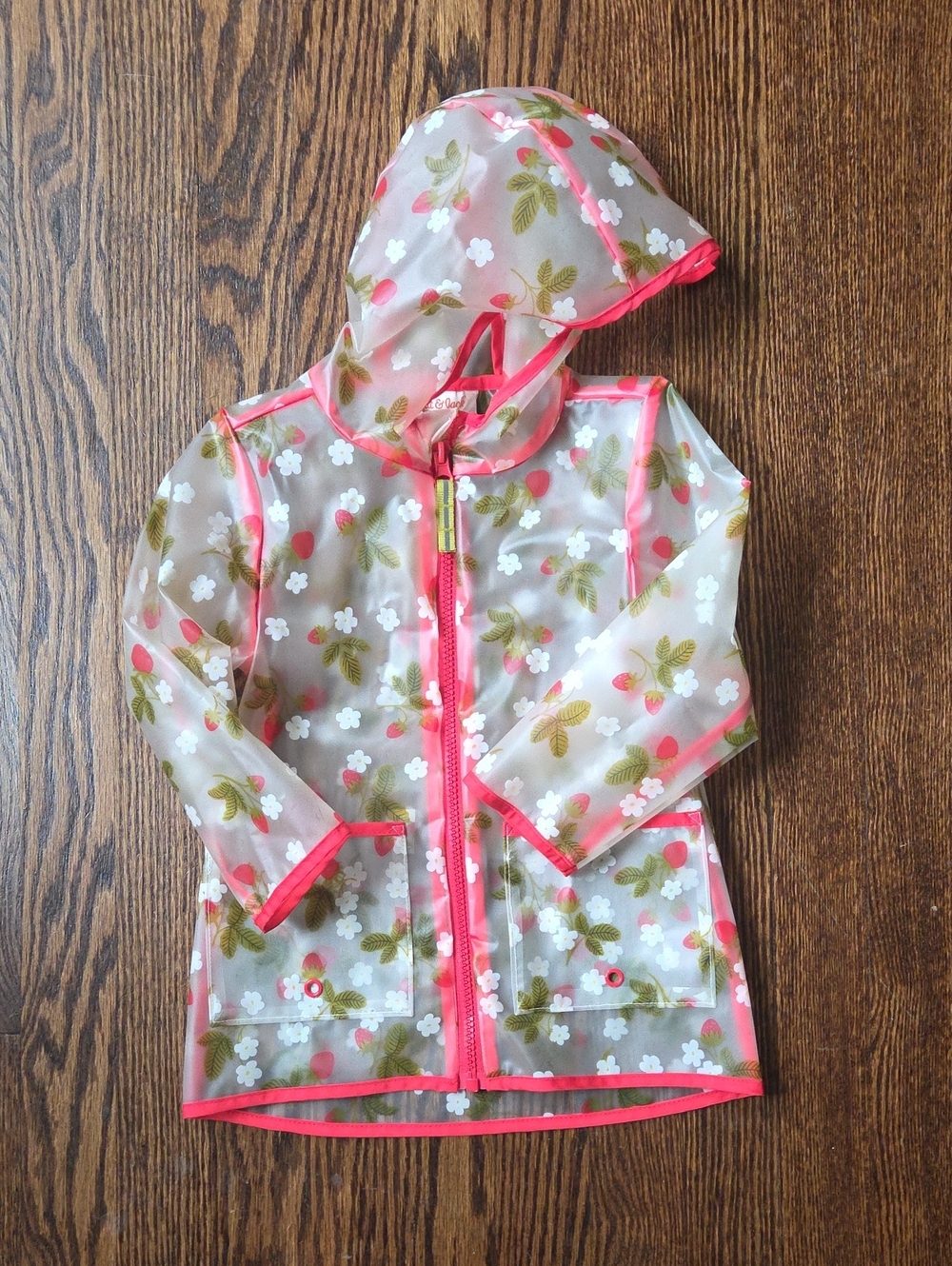 Cat & Jack Clear Floral Raincoat with Strawberry Print. 2t